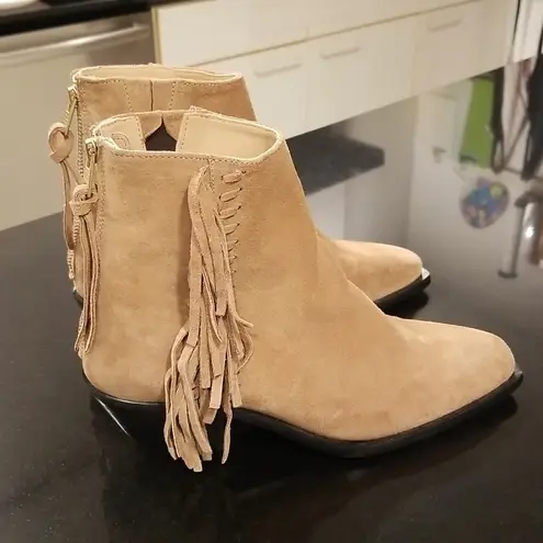 ALLSAINTS ππ Layla Suede Fringe Boots ~ Cognac Sand Brown ~ 38 NWT (No Box)