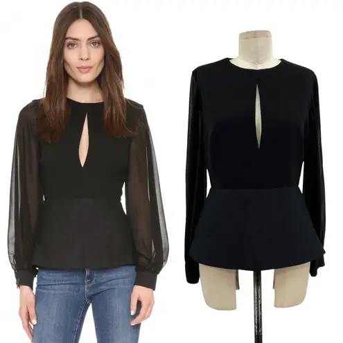 C/MEO COLLECTIVE Counting Stars Top Black Sheer Sleeve Peplum Keyhole Medium - Image 2