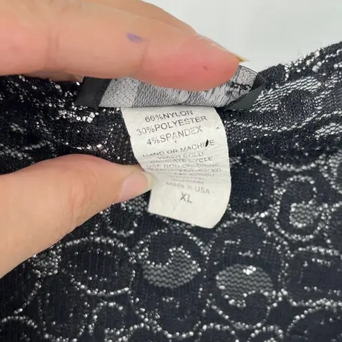 Vtg Y2K Brittany Black Embroidery Crystal Top Sz XL Glam Holiday Mesh Whimsigoth