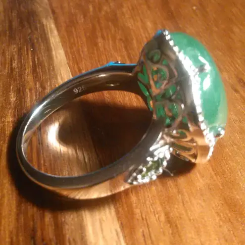 Green Jade and Chrome Diopside Cherry Blossom Sterling Silver Ring (Size 9)