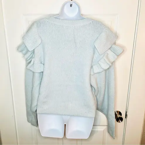 Lost + Wander Stay Humble Sweater Exaggerated Ruffle Baby Blue M / L NWT