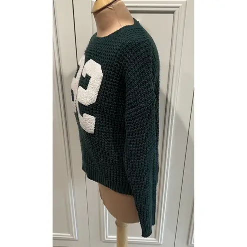 FB Sister Knitwear Green Chunky Knit Varsity Sweater Crop Size XS