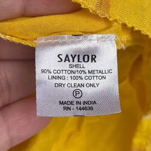 Saylor Adrianne Ruffled V-Neck Metallic Striped Gold Mini Dress medium