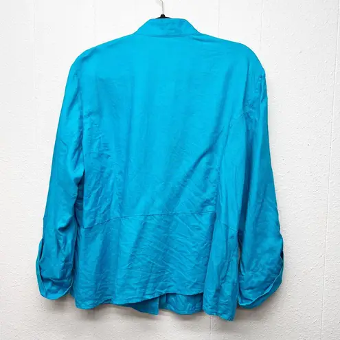 32 Degrees Heat Jones New York 100% Linen Turquoise Jacket 2X Coastal Beachy Lagenlook Nautical
