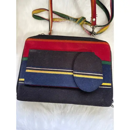 Vintage Datafax Organizer Crossbody Bag Colorful Striped Planner Purse Black