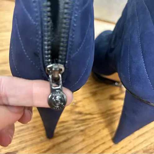 Velvet Angels | Platinum Blue Leather Ruched Front Island Platform Heels Size 9