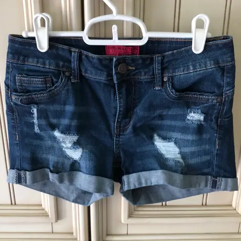 Wax Jean Dark Blue Short Distressed Denim Jean Shorts Jr’s Sz S Like New