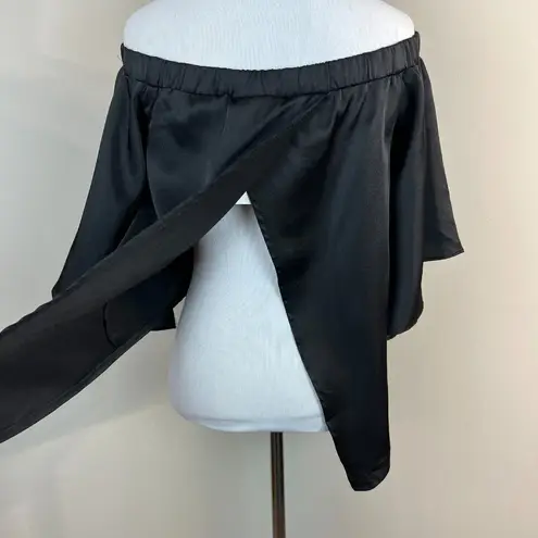 Seek The Label Crop Top XS Black Off Shoulder Flowy Sleeve Back Slit Whimsigoth