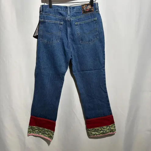 NWT VTG Y2K Jeans Artsy Boho Patchwork Retro Deadstock Mid Rise Size 7/8 Hippie Blue Size M