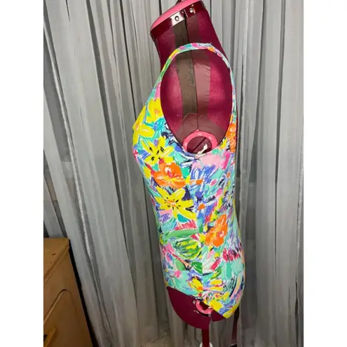 Jantzen one piece swimsuit floral high cut green yellow orange bright