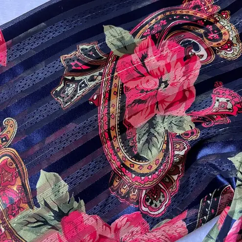 Victoria's Secret Vintage  Gold Label Satin Stripes Pajamas Top Floral Semi-Sheer