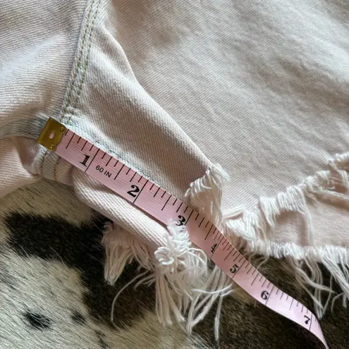 MOTHER Ultra High Waisted Tomcat Kick Fray Denim Shorts Washed Light Pink 29