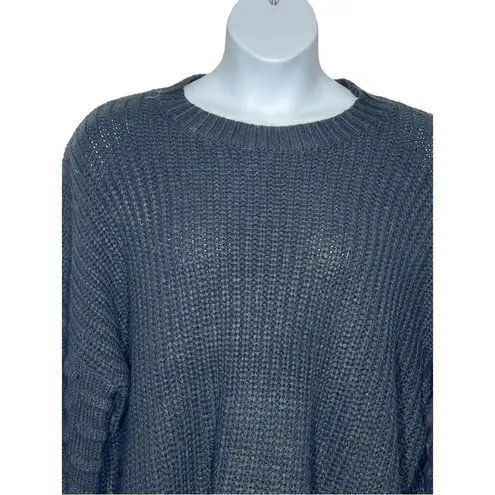 Racheal Lantern Cable Knit Pullover Sweater L | Dolman Sleeve Oversized Knit Black Size L