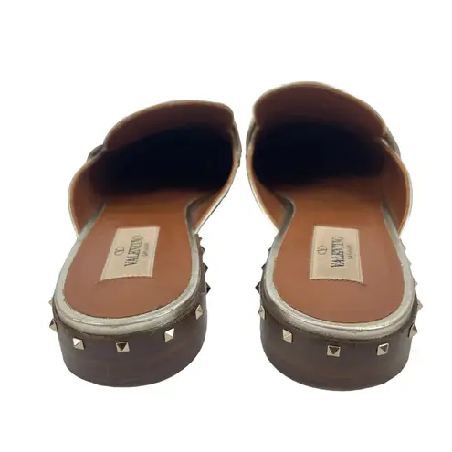 Valentino Garavani Rockstud Leather Mules Slide Agento Gold Size 40.5