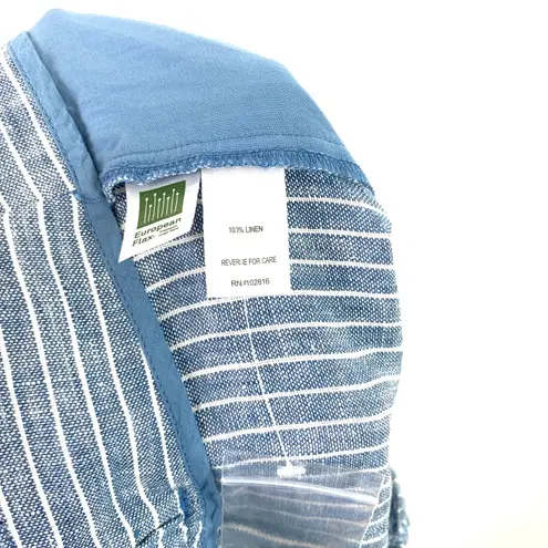 Garnet Hill NWT Straight-Leg 100% Linen Trouser Pant Sky Mini Stripe Size 10