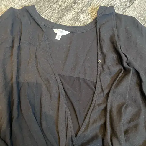 Terra & Sky  2X (20W-22W) Women's Black Drape Top Long Sleeves with Buttons