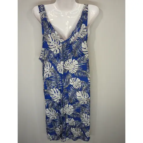 ellos Blue Tropical Scoop Neck Mini Dress LARGE NWT Coastal Beachy Bohemian