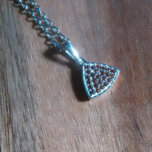 Mozambique Garnet Sterling Silver Pendant Stainless Steel Necklace