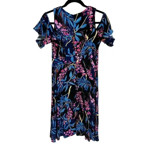 Maeve Anthropologie  Elia Blue Floral Cold Shoulder Short Sleeve Midi Dress 2