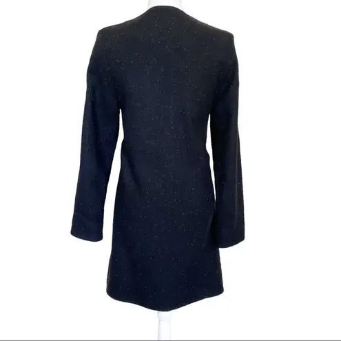 Alpha60 Drape Front Wool Blend Tie Front Jacket Black Fleck Mid Length Size XS