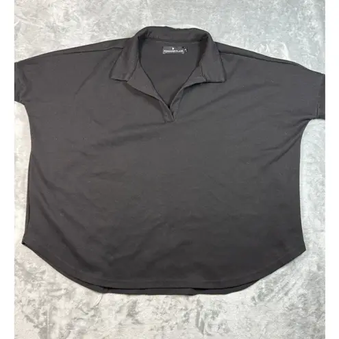 Tuckernuck Pomander Place Womens Top Black 3/4 Sleeve Collared Pullover Blouse M Size M