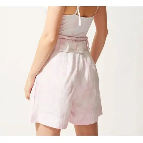 Solid & Striped Paperbag-Waist Plad Linen Shorts Women Pink Small