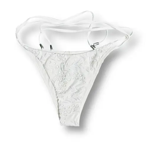 Seafolly 8 White Bikini Bottom Costa Bella Tie Side Rio Floral Embroidered Swim