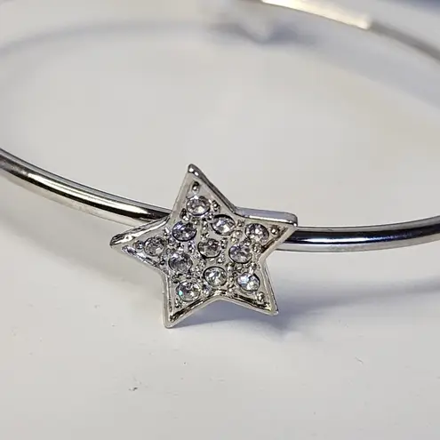 Silver Steel Bangle Bracelet with Stars Pave Crystals