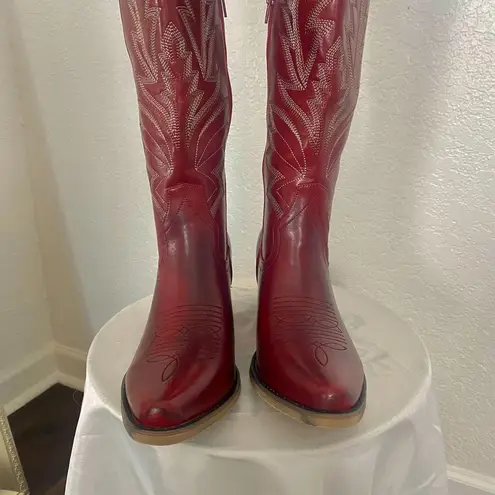 NIB REDTOP Flame Stitched Western Burgundy Red Cowboy Cowgirl Boots US 8.5