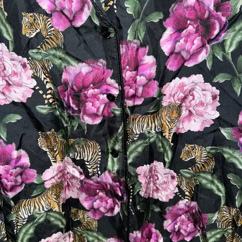 Anthropologie The Lulo Project Silk Button down shirt garden tiger lounge pajamas top