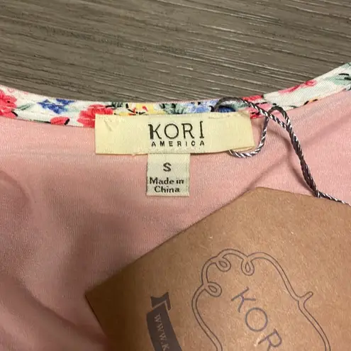 Kori America Light Pink Floral Hem Long Sleeve Tunic Top Size S