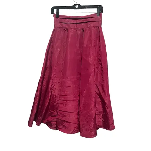 Gunne Sax Taffeta Dark Rose Floral Print, Midi Skirt, Size XS, Vintage - Image 2
