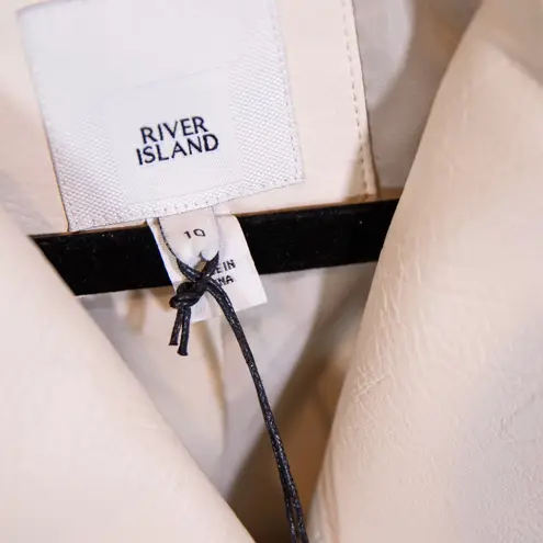 NEW River Island Faux Vegan Fur Leather Panel Comfort Layer Puffer Jacket Stone