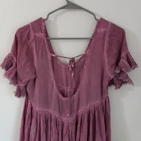 Sea Gypsies  S Mauve Raw Hem Distressed Peasant Tunic Top