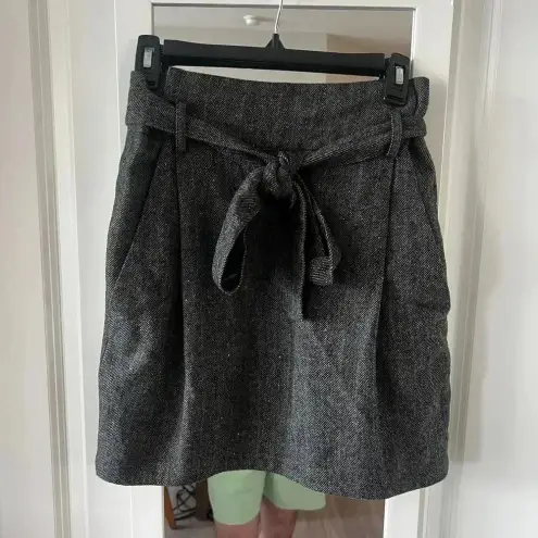 Ulla Johnson 952  Paper Bag Leo Wool Belted Mini Skirt Size 2 Color Grey