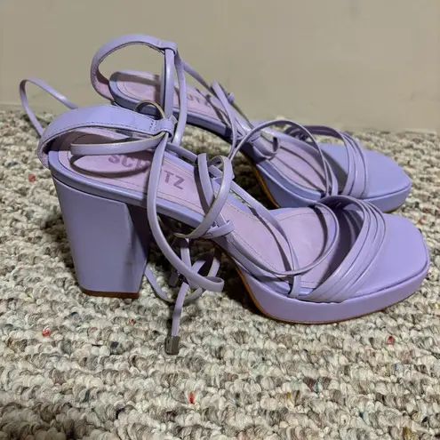 Schutz Glenna Platform Leather Sandal Smokey Grape Purple 3.5” Heel- Size 8