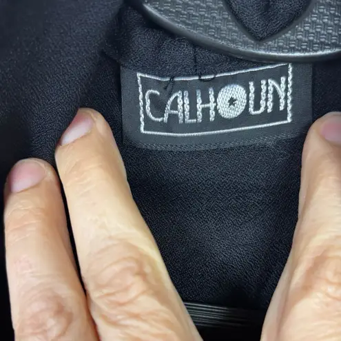 Vtg Calhoun Jumpsuit sz 7/8 Black Wide Leg Tapered Low Neckline Retro Draped 80s