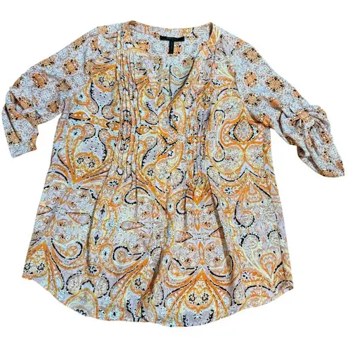 Kirkland Signature BCBGMAXAZRIA Bessie Pintuck Button Up Tunic Ambrosia Combo Paisley Print 🧡Sz L