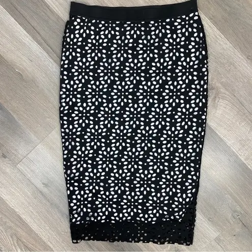 i Jeans by Buffalo Laser Cut Pencil Skirt Black White Small