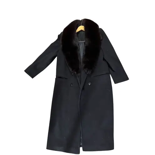 Vintage 100% Black Wool Coat Genuine Fox Fur Collar Fashions by JILL 60s Made US Size undefined