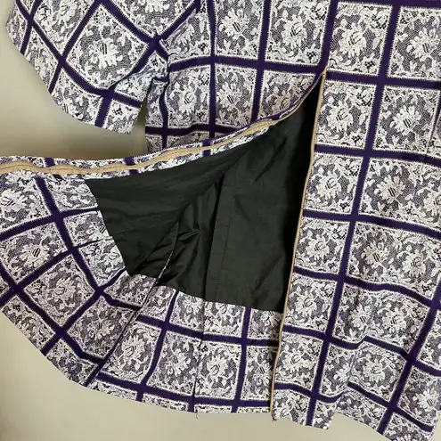 Handmade Blouse Lace Print Ruffled Short Puffed Sleeves Purple White Top Women