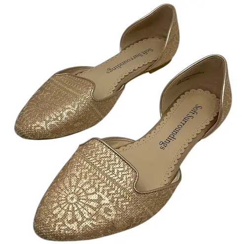 Soft Surroundings Amelia D'Orsay Rose Gold & Tan Slip On Flats Shoes Boho Floral