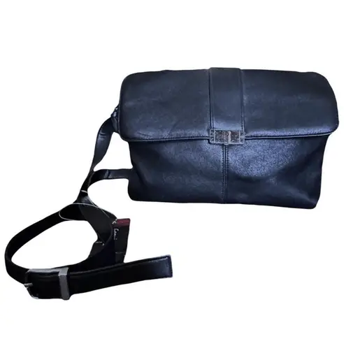 Jaclyn Smith Black Leather Crossbody Shoulder Bag Flap Buckle Closure