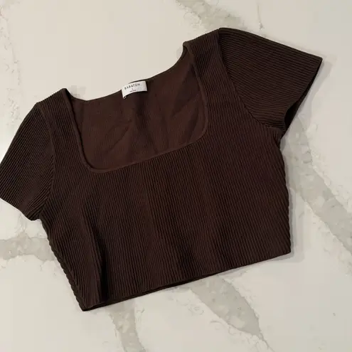 Babaton by Aritzia Sculpt Knit Squareneck Crop Top Women’s Large Chocolate Brown