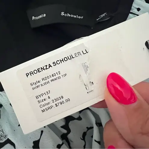 Proenza Schouler NEW NWT Short Sleeve Printed Flowy Top Blue Inky Spot Print