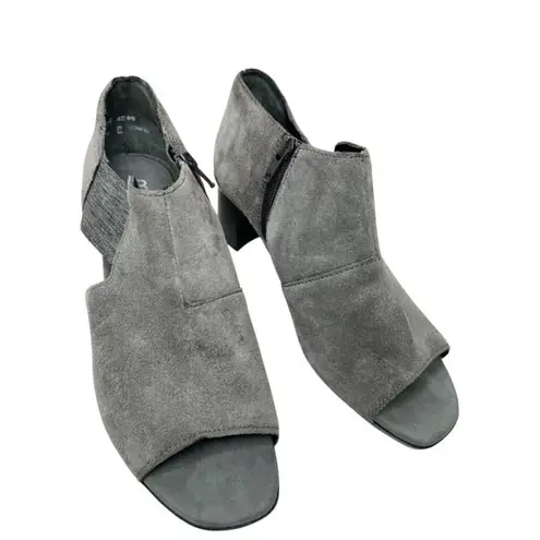 Munro Booties Size 6.5 Suede Sable Ash Gray Open Toe Block Heel