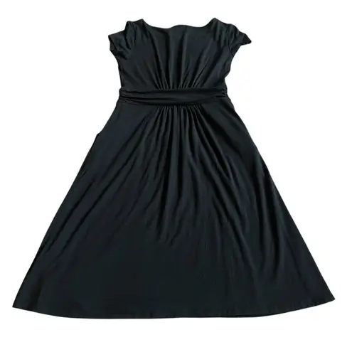 Quince Tencel Jersey Ruched Waist Dress Black Short Sleeve Stretch Medium NWT