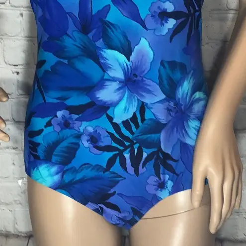 Speedo  Vintage 1990s Y2K One Piece Swimsuit Blue Floral 14