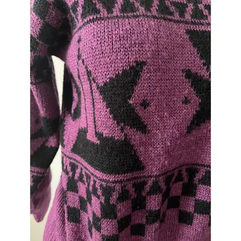 Esprit crew neck Purple & Black Aztec pullover wool blend Checkered Sweater S
