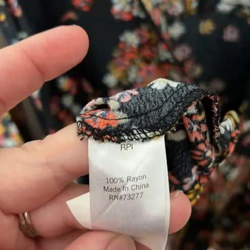 k/lab Floral Mini Dress with Bell Sleeves Small Black Red Fall Boho Retro EUC